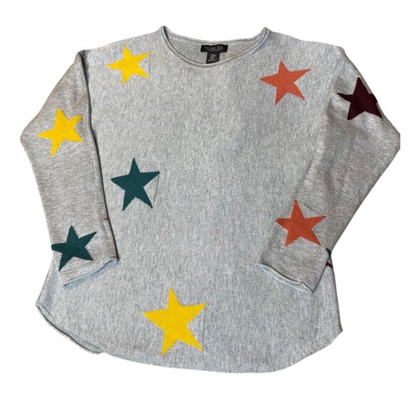 Rachel Zoe Gray Multicolor Star Print Long Sleeve Knit Sweater M Casual - Picture 1 of 11
